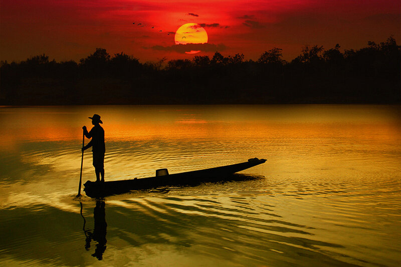 Fisherman in a Boat — Red