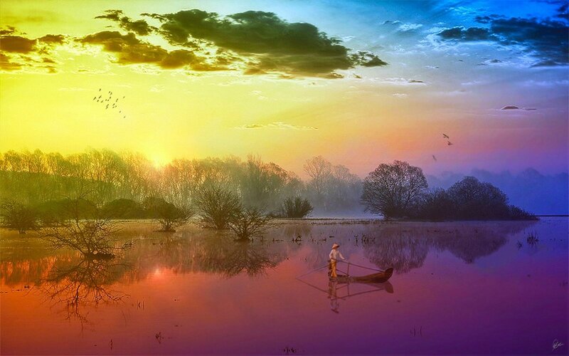 Fisherman in a Boat — Yellow, Serene