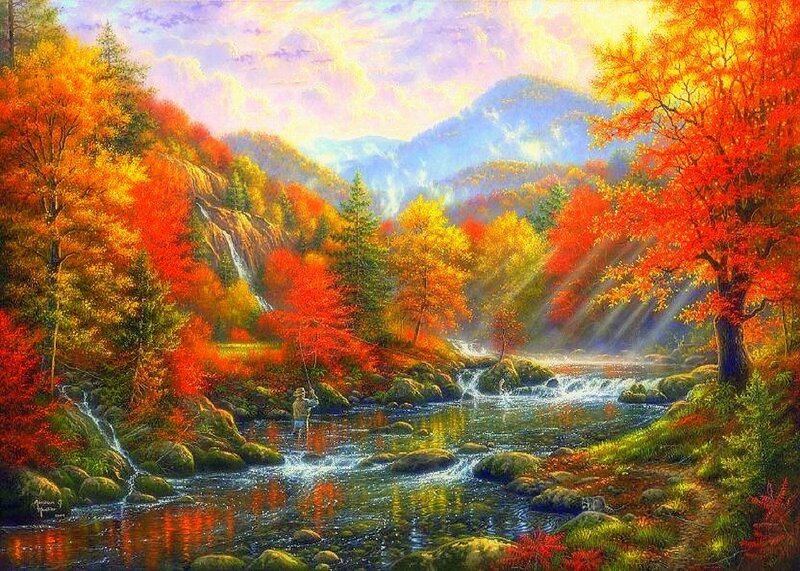 Fisherman in Autumn Valley