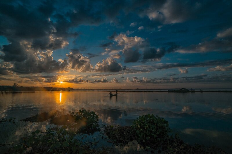 Fisherman in Boat — Blue, Dramatic