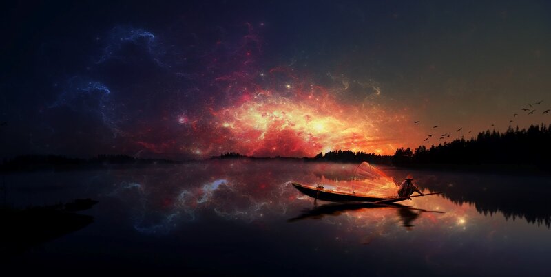Fisherman in Boat — Dark Blue