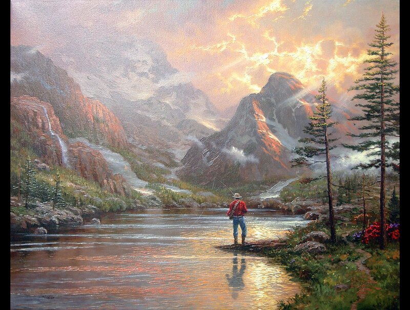 Fisherman in mountain valley