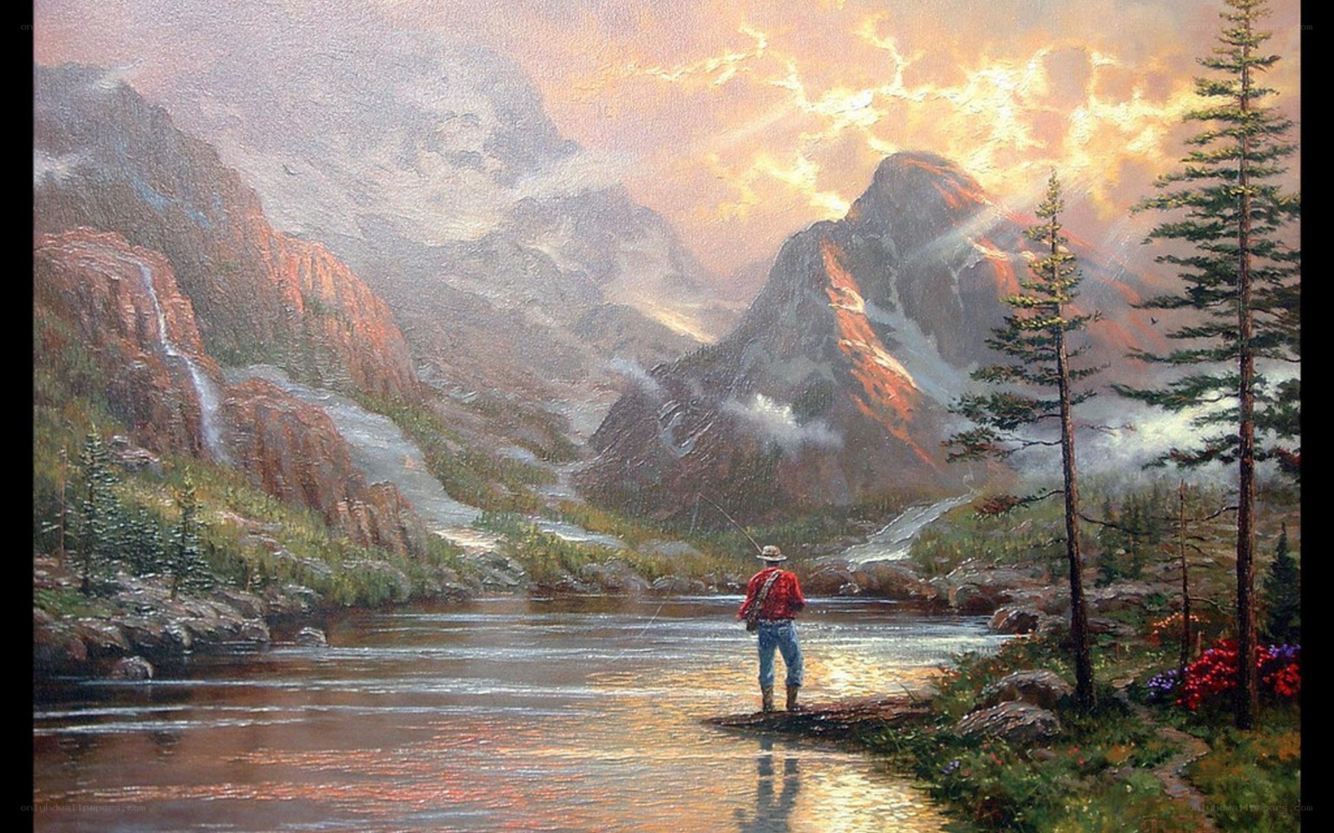 Fisherman in mountain valley