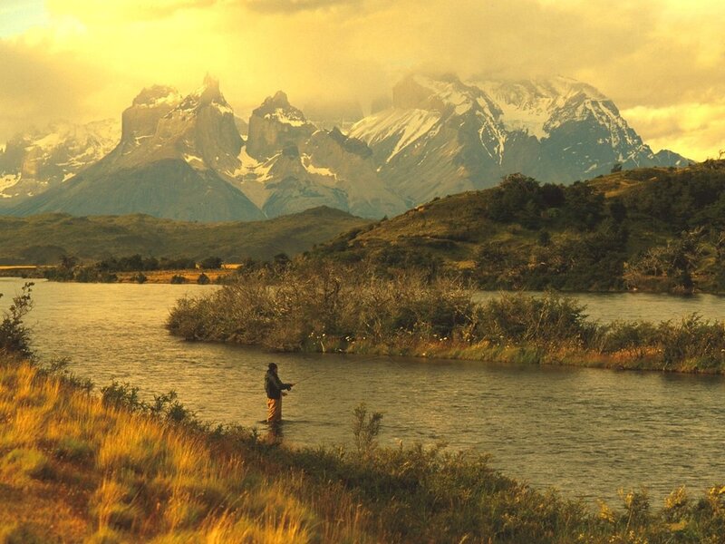 Fisherman in River — Yellow