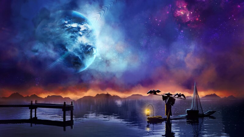 Fisherman on a Boat — Purple