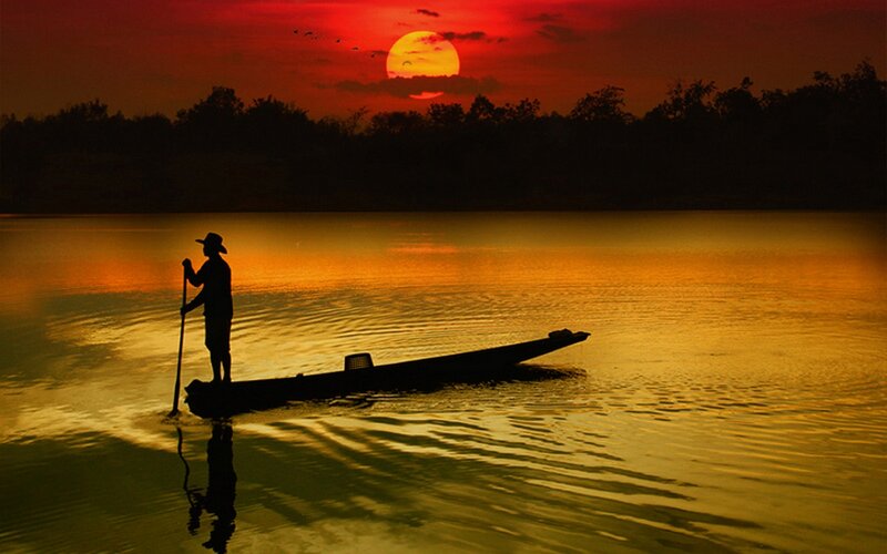 Fisherman on a Boat — Red