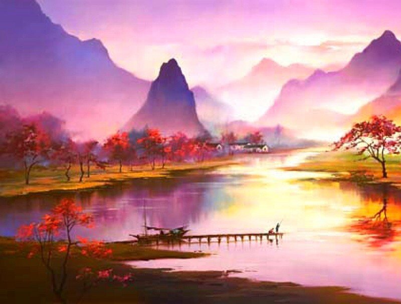 Fisherman on a Dock — Purple