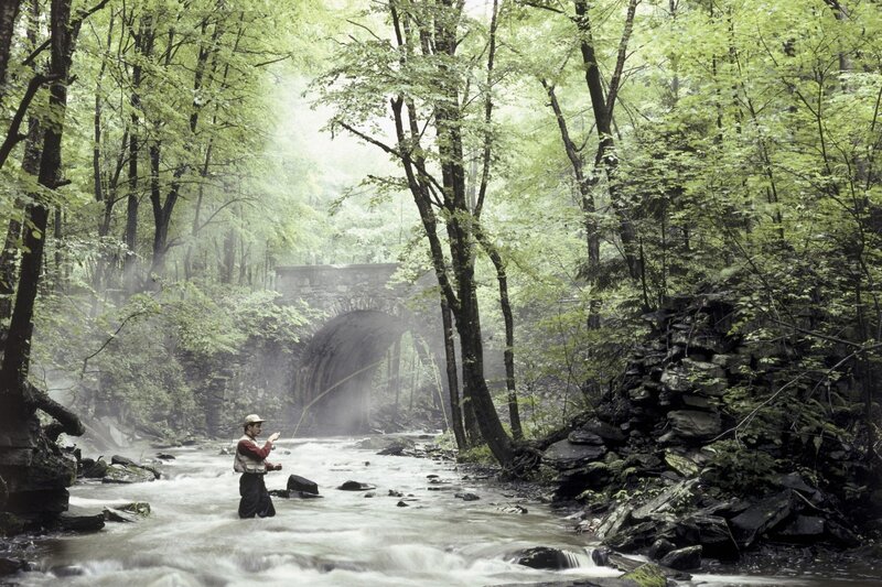 Fisherman on a misty river