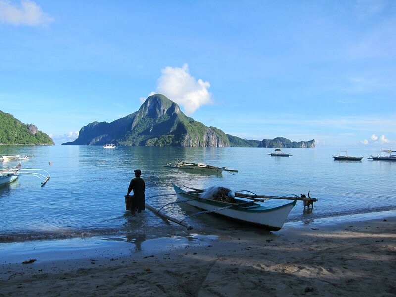 Fisherman on Beach — Blue