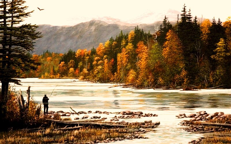 Fisherman on Riverbank — Green