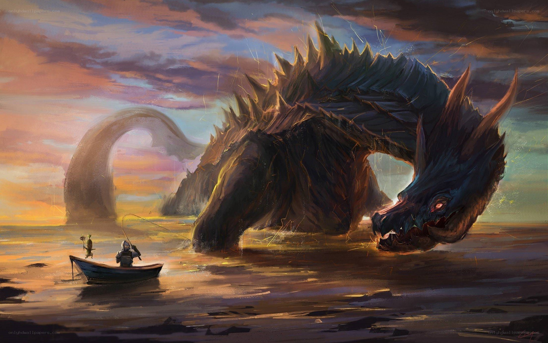 Fisherman vs sea monster