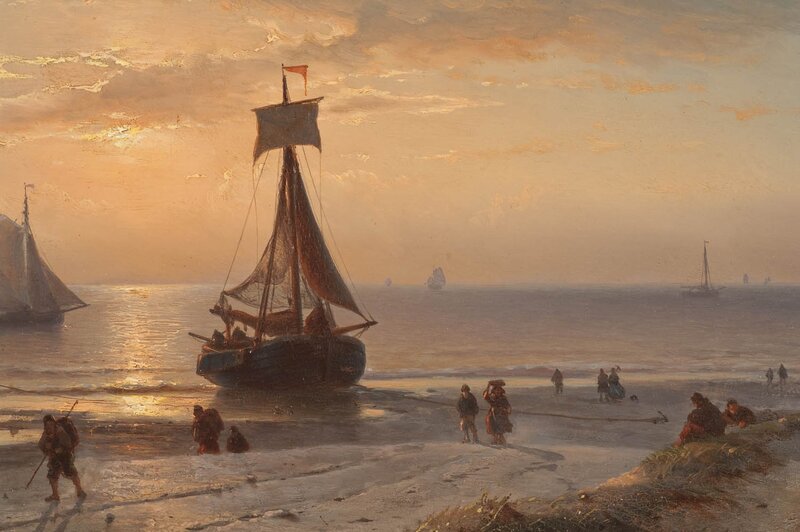 Fishermen at Sunset on the Beach
