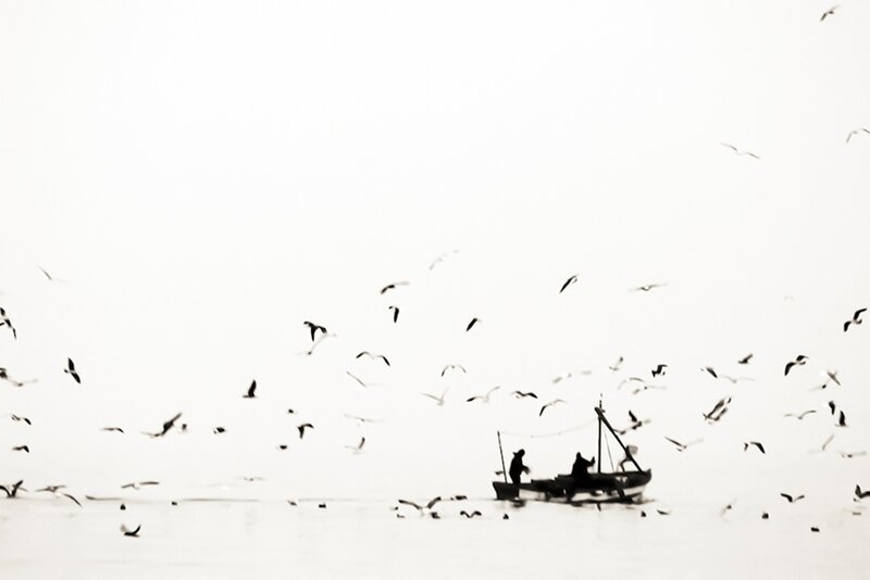 Fishermen in a Boat — Black, Serene