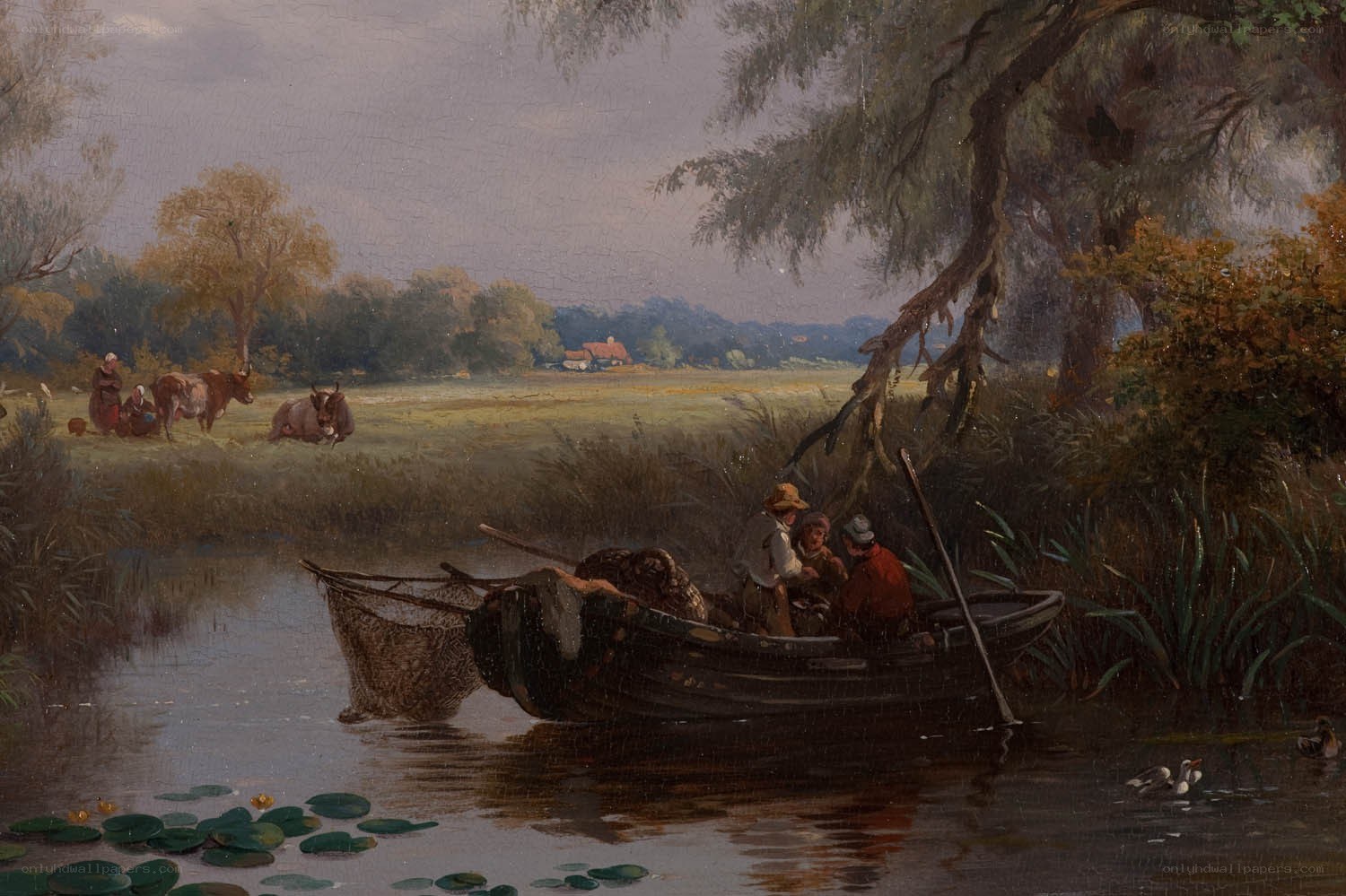 Fishermen in a river landscape