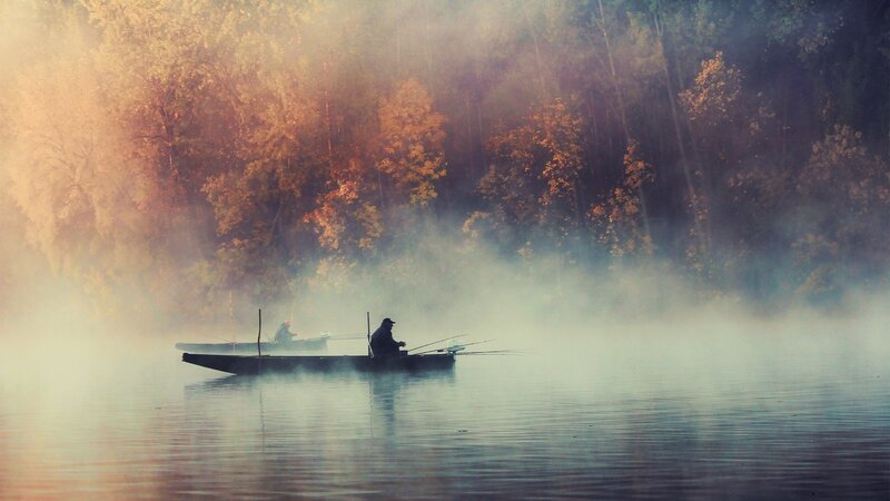 Fishermen in Boats — Blue