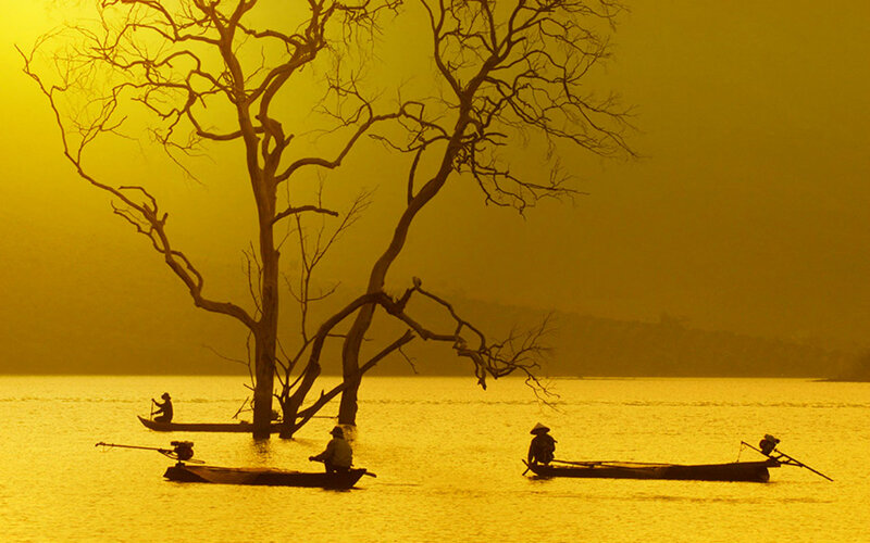 Fishermen in Boats — Yellow