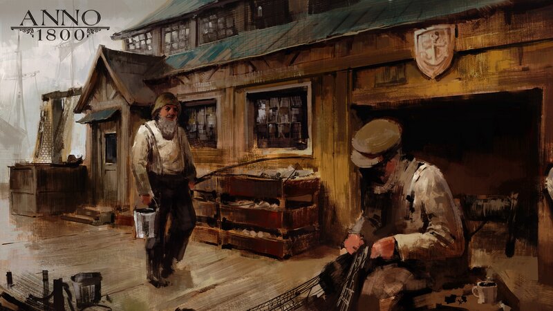 Fishermen on a Dock — Brown