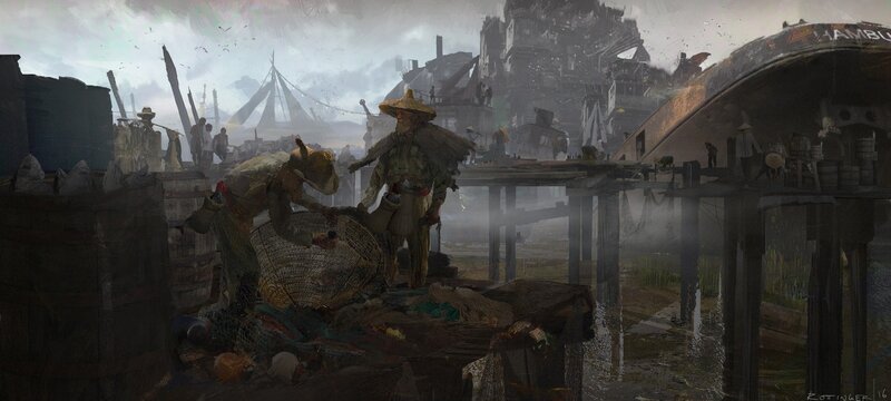 Fishermen on a Dock — Gray