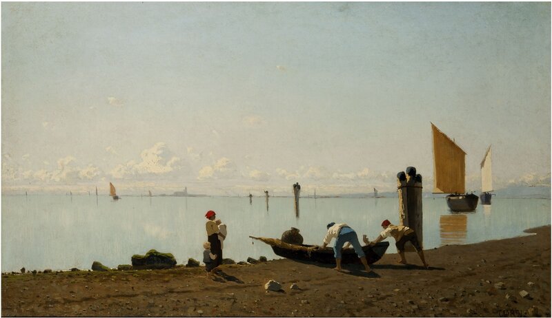 Fishermen on a riverbank