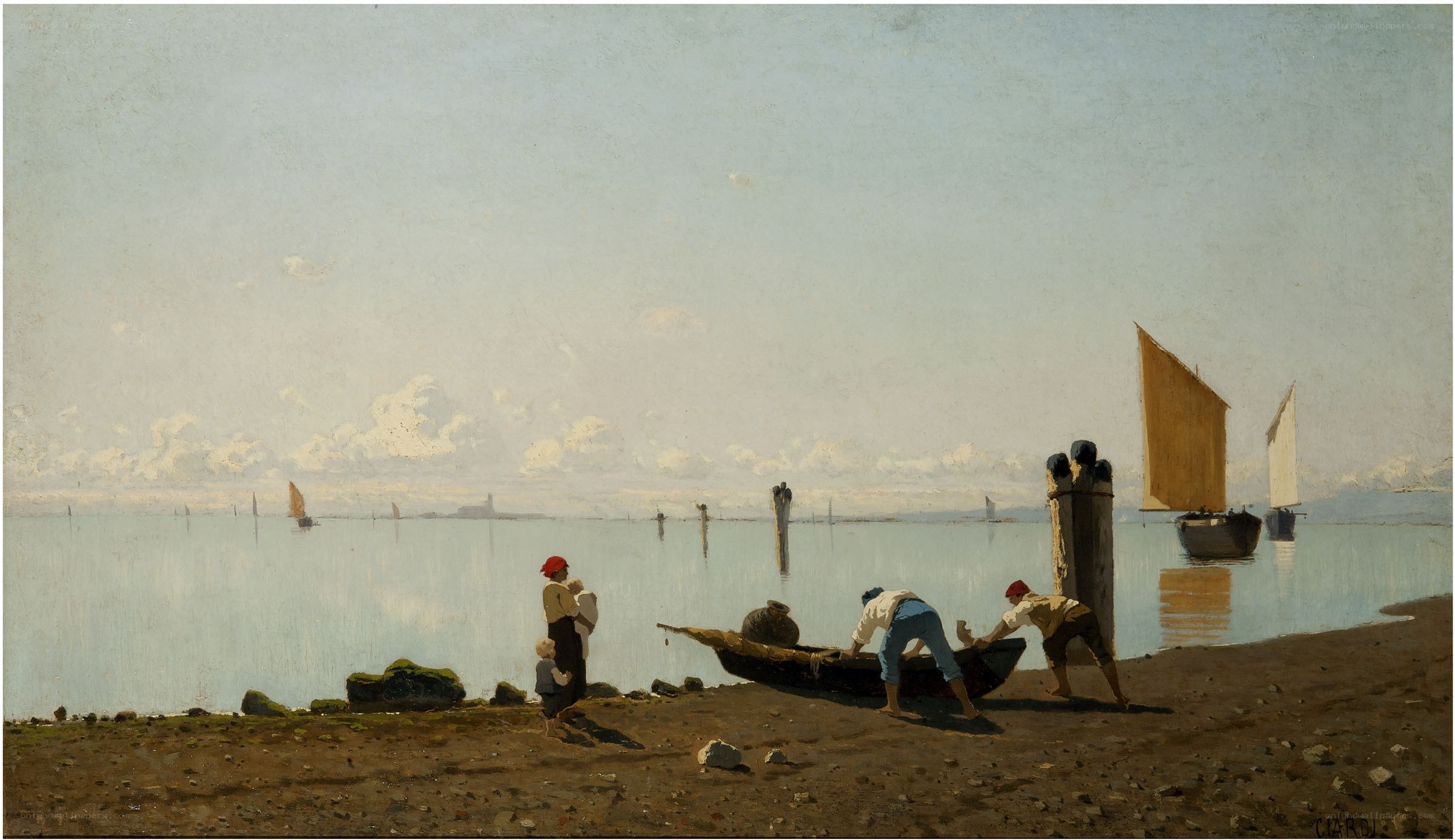 Fishermen on a riverbank