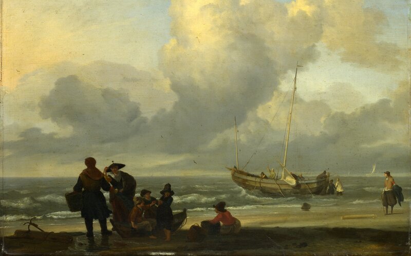 Fishermen on a stormy shore