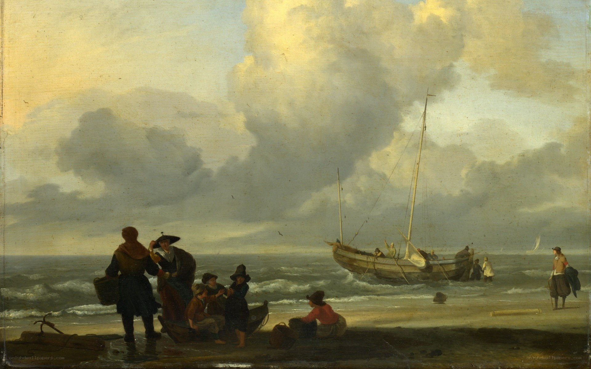 Fishermen on a stormy shore