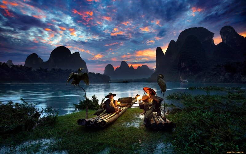 Fishermen on Bamboo Raft