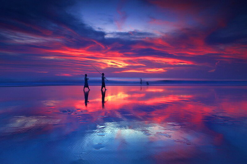 Fishermen on Beach — Red