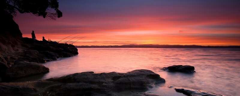 Fishermen on Rocky Shore — Purple