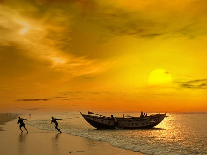 Fishermen Pulling Boat