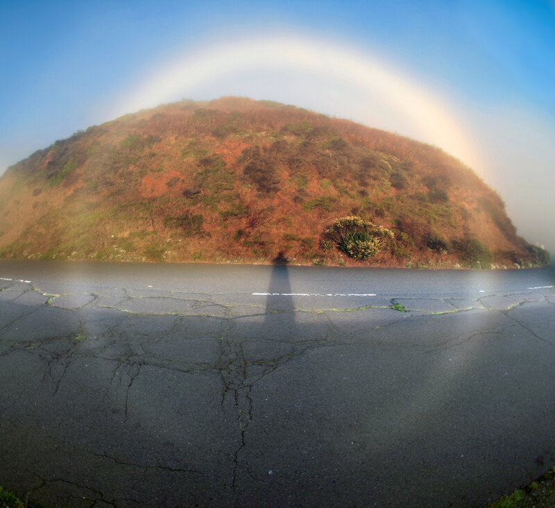 Fisheye view of hill and road