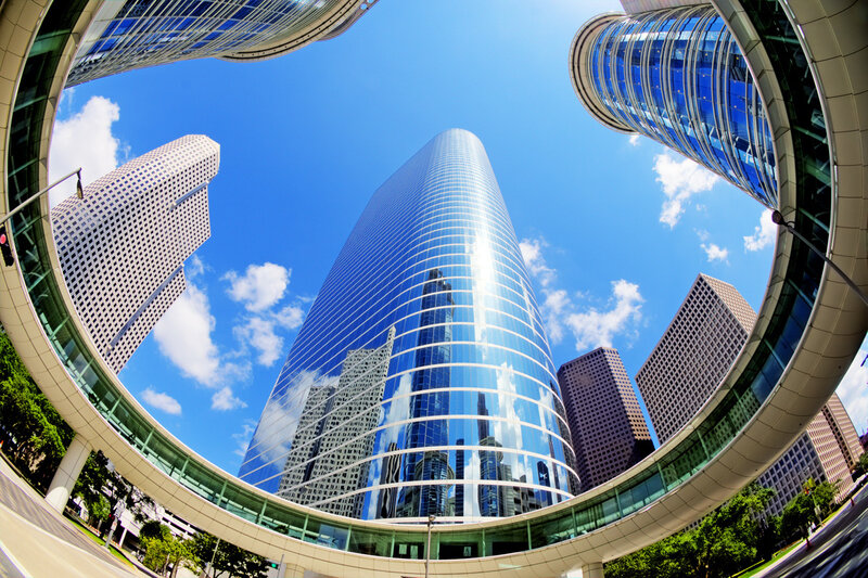 Fisheye view of skyscrapers