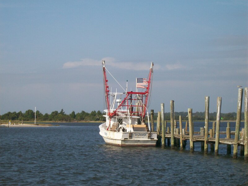 Fishing Boat at Dock — Blue, Calm, Afternoon