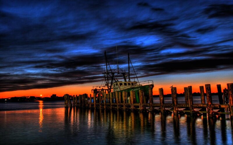 Fishing Boat at Dock — Blue, Dramatic