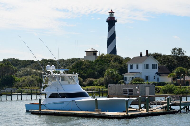 Fishing Boat at Dock — Blue, Serene, Afternoon