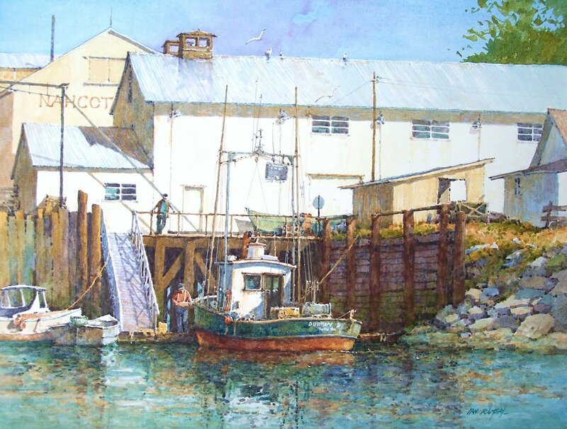 Fishing Boat at Dock — Blue