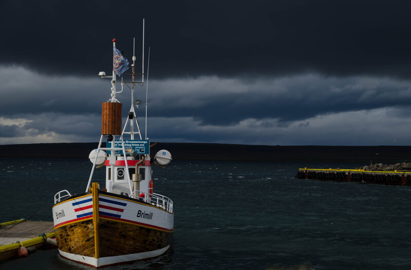 Fishing Boat at Dock — Dark Blue