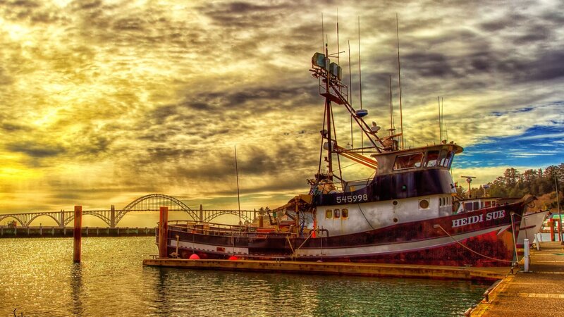 Fishing Boat at Dock — Yellow, Dramatic