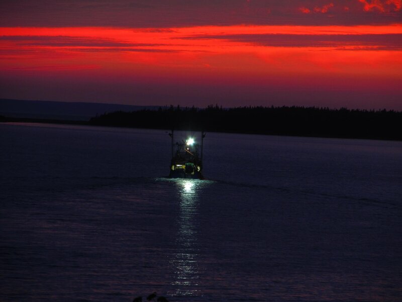 Fishing Boat at Dusk — Red
