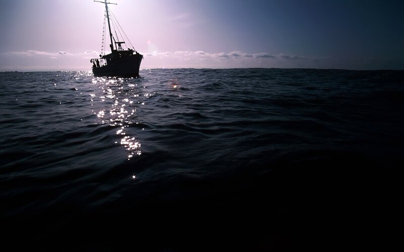 Fishing Boat at Sea — Black
