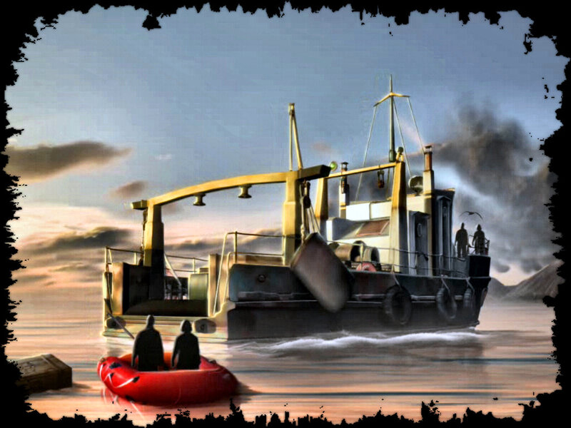 Fishing Boat at Sea — Blue, Dramatic