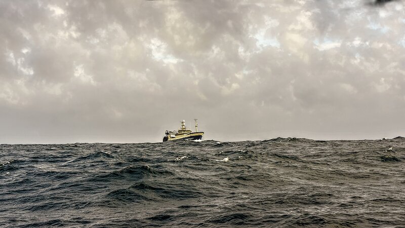 Fishing Boat at Sea — Gray