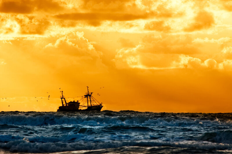 Fishing Boat at Sea — Orange