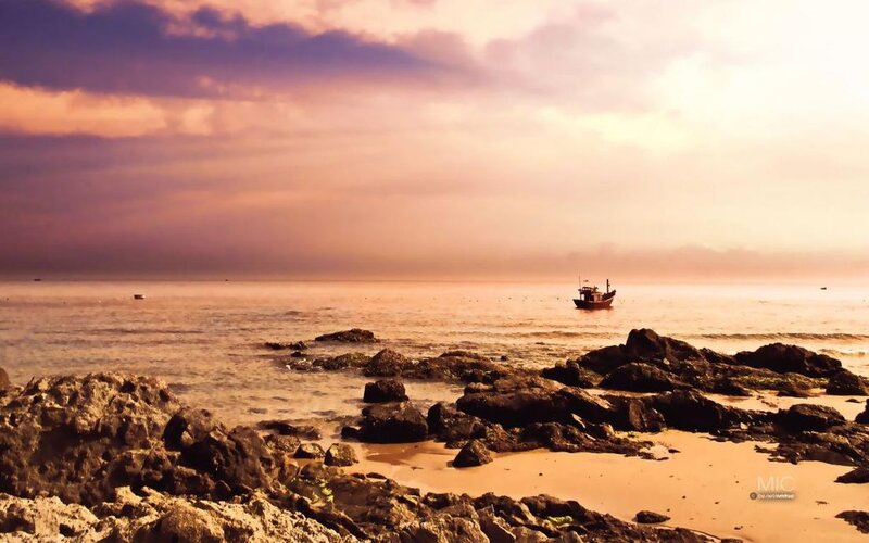 Fishing Boat at Sea — Purple