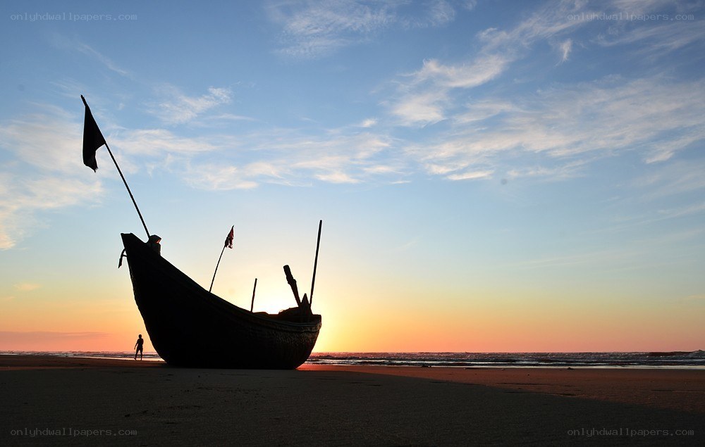 Fishing boat at sunset