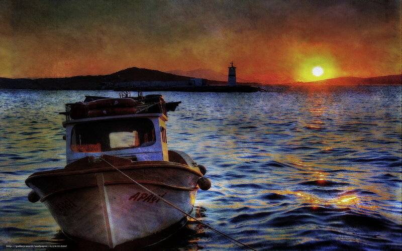 Fishing Boat at Sunset — Orange, Dramatic