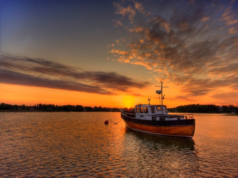 Fishing Boat at Sunset — Orange
