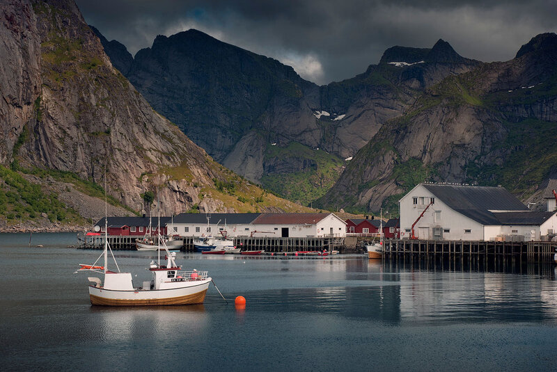Fishing Boat in Fjord — Gray