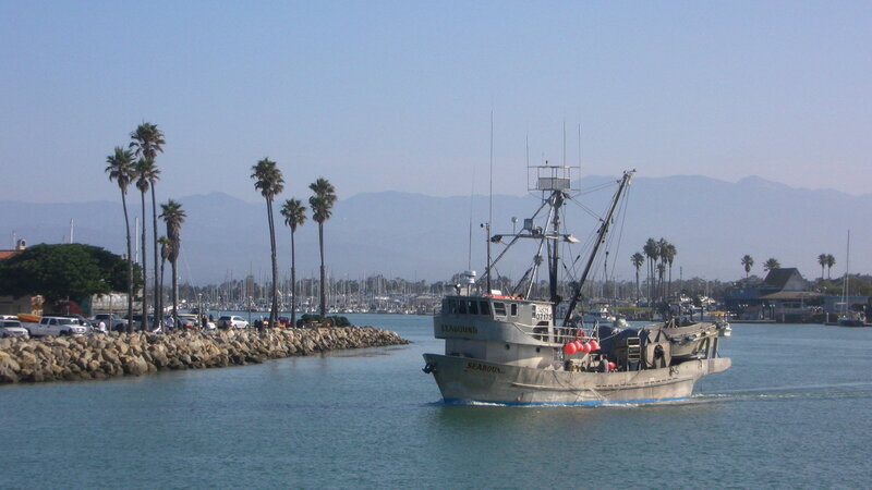 Fishing Boat in Harbor — Blue, Calm