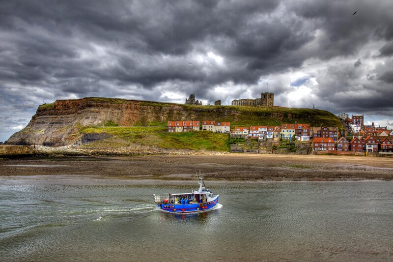 Fishing Boat in Harbor — Blue, Dramatic